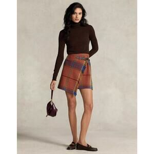 Polo Ralph Lauren Plaid Wool Tartan Plaid Fringe Mini Wrap Skirt 10 NWT $348